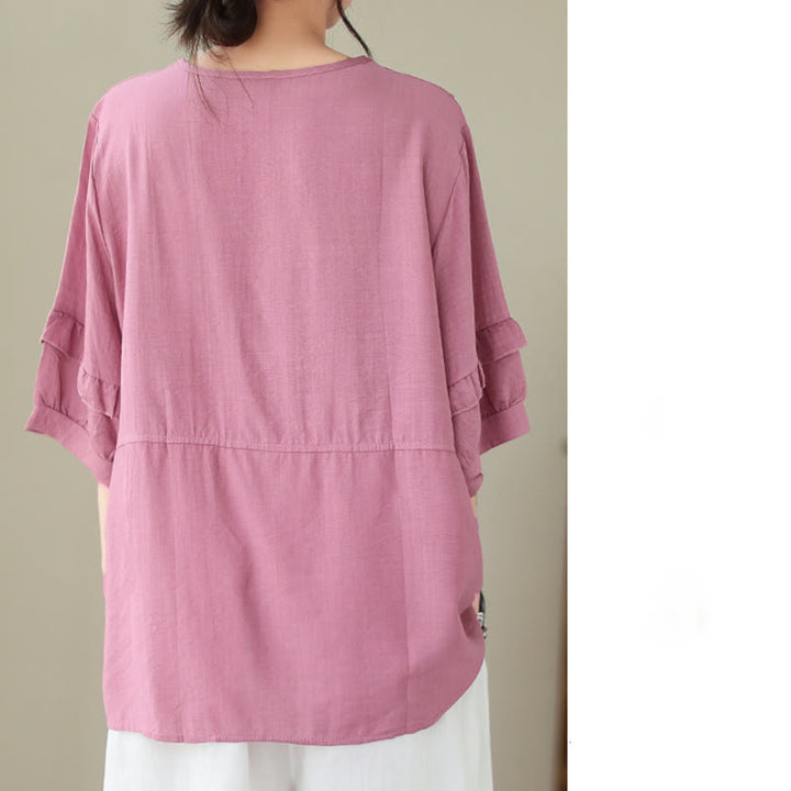 Camiseta informal de verano con cuello redondo y manga corta de poliéster para mujer con estampado de Buddha Stones - image 13
