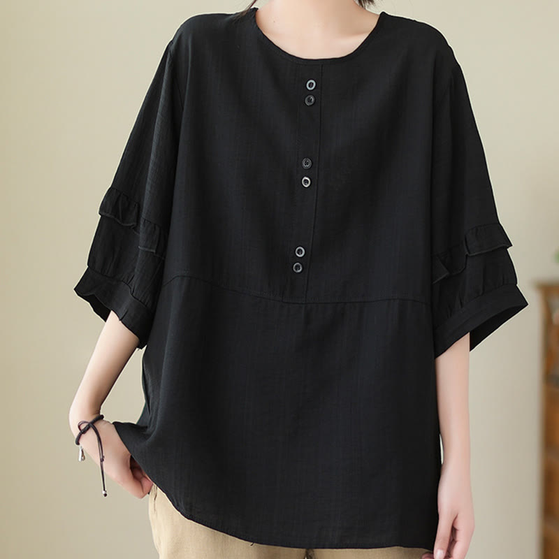 Camiseta informal de verano con cuello redondo y manga corta de poliéster para mujer con estampado de Buddha Stones - Negro - US14，UK/AU18，EU46 (2XL) - image 16