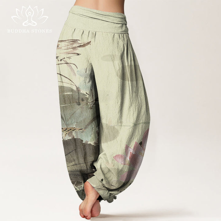 Pantalones harén con cintura elástica para mujer con diseño de pájaros , Buddha Stones - image 3