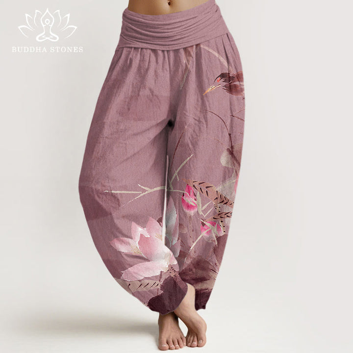 Pantalones bombachos de cintura elástica para mujer con estampado de Buddha Stones en algodón. - Violeta pálido rojo - US22，UK/AU26，EU54 (6XL) - image 7