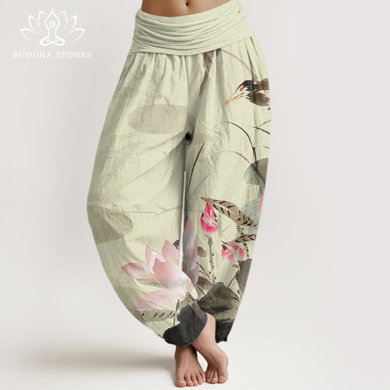 Pantalones harén con cintura elástica para mujer con diseño de pájaros , Buddha Stones - Caqui - US22，UK/AU26，EU54 (6XL) - image 0