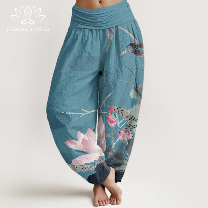 Pantalones harén con cintura elástica para mujer con diseño de pájaros , Buddha Stones - Turquesa oscuro - US22，UK/AU26，EU54 (6XL) - image 4