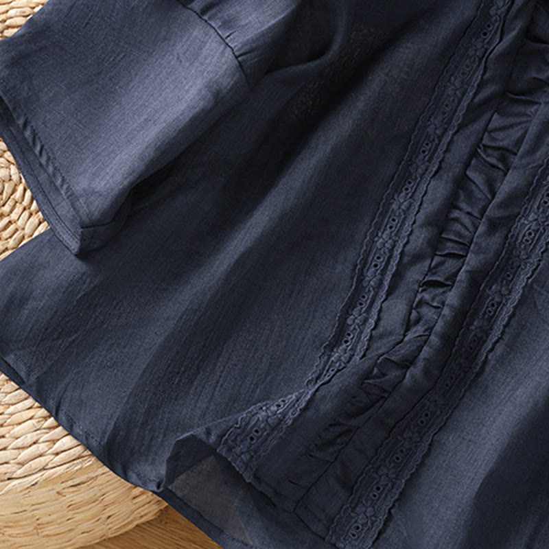 Camisa informal de algodón y lino con cuello redondo y manga tres cuartos para mujer, con estampado de Buddha Stones - image 6