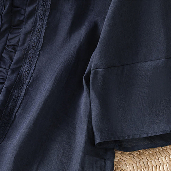 Camisa informal de algodón y lino con cuello redondo y manga tres cuartos para mujer, con estampado de Buddha Stones - image 5