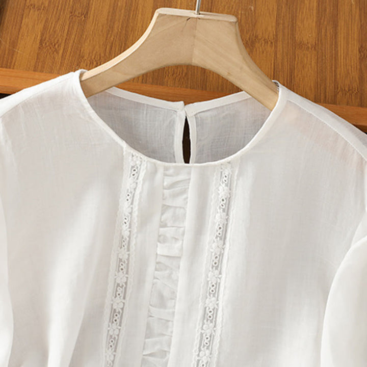 Camisa informal de algodón y lino con cuello redondo y manga tres cuartos para mujer, con estampado de Buddha Stones - image 13