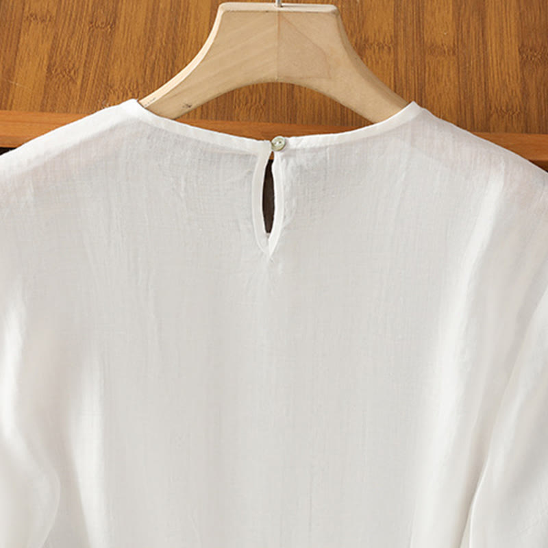 Camisa informal de algodón y lino con cuello redondo y manga tres cuartos para mujer, con estampado de Buddha Stones - image 12