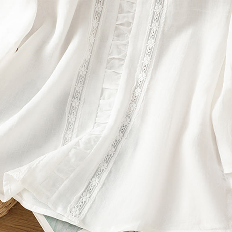 Camisa informal de algodón y lino con cuello redondo y manga tres cuartos para mujer, con estampado de Buddha Stones - image 9