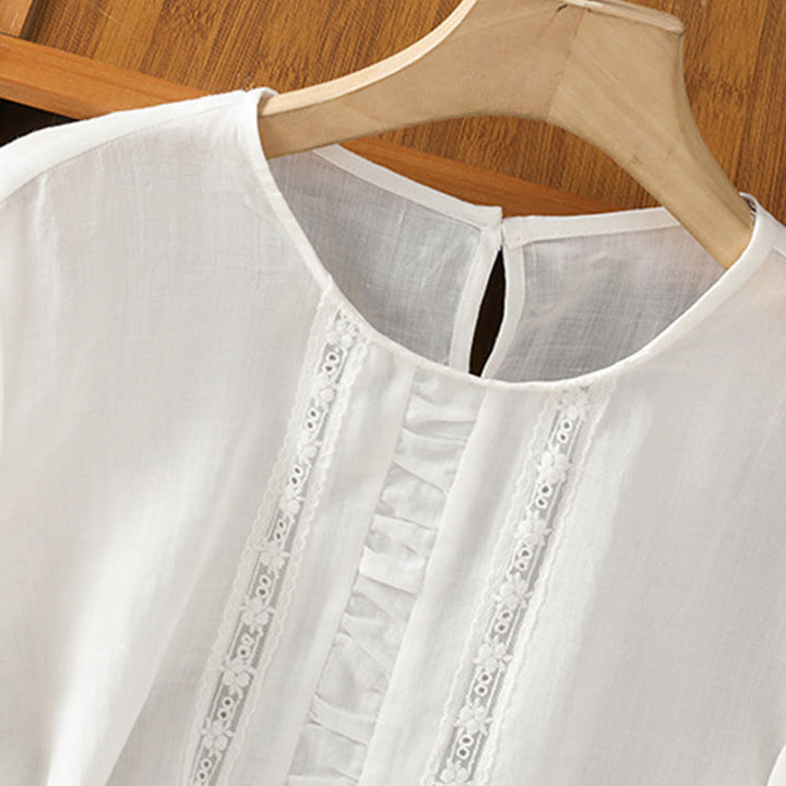 Camisa informal de algodón y lino con cuello redondo y manga tres cuartos para mujer, con estampado de Buddha Stones - image 14