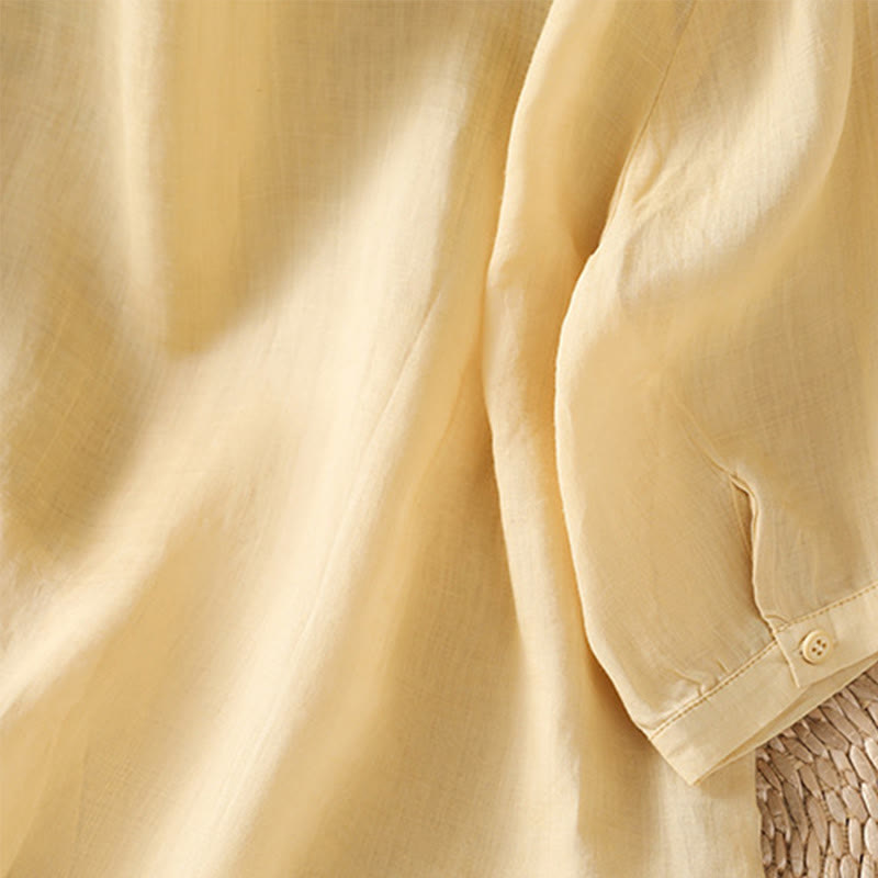 Camisa informal de algodón con bordado de plantas y cuello alto para mujer, de manga tres cuartos, de Buddha Stones - image 13