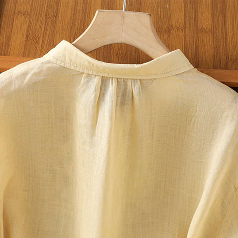 Camisa informal de algodón con bordado de plantas y cuello alto para mujer, de manga tres cuartos, de Buddha Stones - image 17