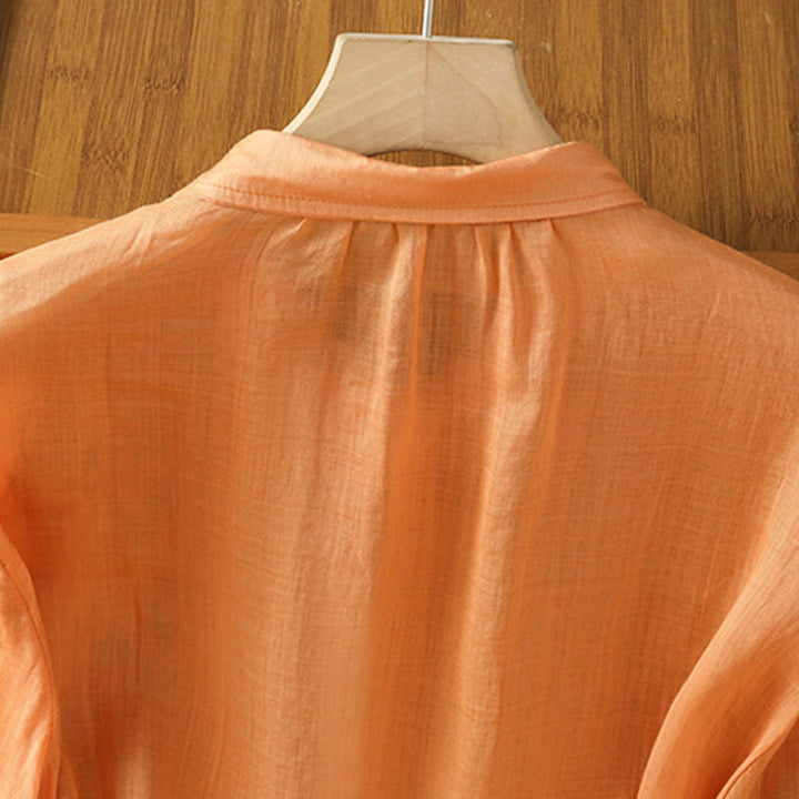 Camisa informal de algodón con bordado de plantas y cuello alto para mujer, de manga tres cuartos, de Buddha Stones - image 23