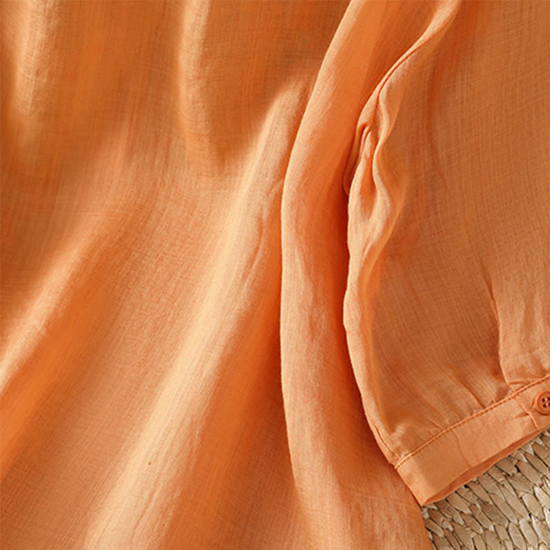 Camisa informal de algodón con bordado de plantas y cuello alto para mujer, de manga tres cuartos, de Buddha Stones - image 24