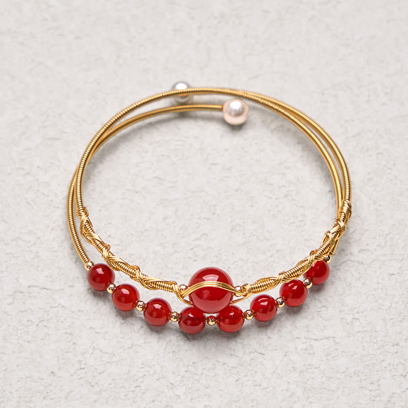 Brazalete de metal con Buddha Stones, relleno de oro de 14 quilates, cuentas de ágata roja natural y cobre, que da confianza. - image 4