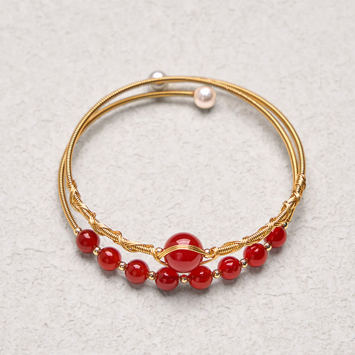 Brazalete de metal con Buddha Stones, relleno de oro de 14 quilates, cuentas de ágata roja natural y cobre, que da confianza. - image 4
