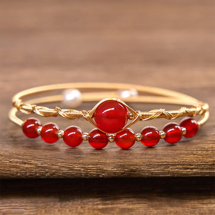 Brazalete de metal con Buddha Stones, relleno de oro de 14 quilates, cuentas de ágata roja natural y cobre, que da confianza. - image 2