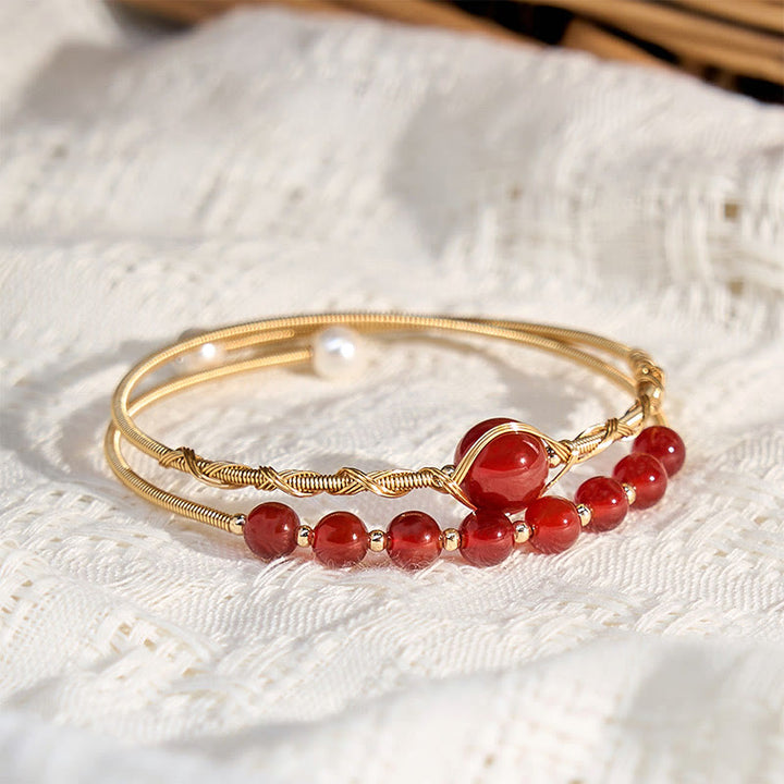 Brazalete de metal con Buddha Stones, relleno de oro de 14 quilates, cuentas de ágata roja natural y cobre, que da confianza. - image 3