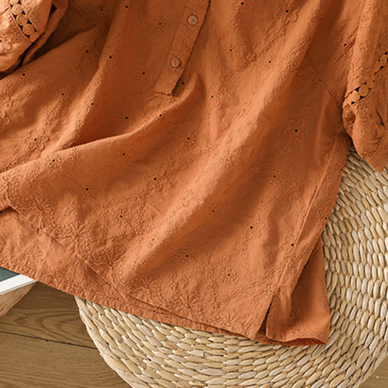 Camisa informal de lino y algodón con muescas huecas y manga corta para mujer con estampado de Buddha Stones - image 6