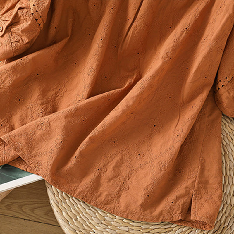 Camisa informal de lino y algodón con muescas huecas y manga corta para mujer con estampado de Buddha Stones - image 5