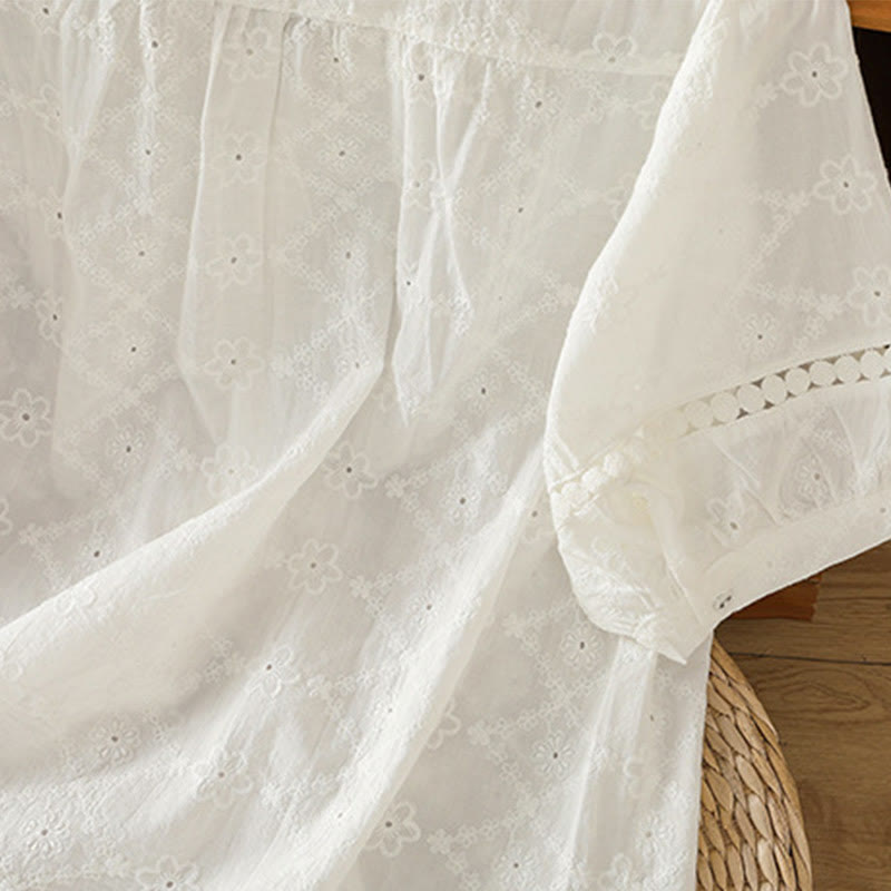 Camisa informal de lino y algodón con muescas huecas y manga corta para mujer con estampado de Buddha Stones - image 15