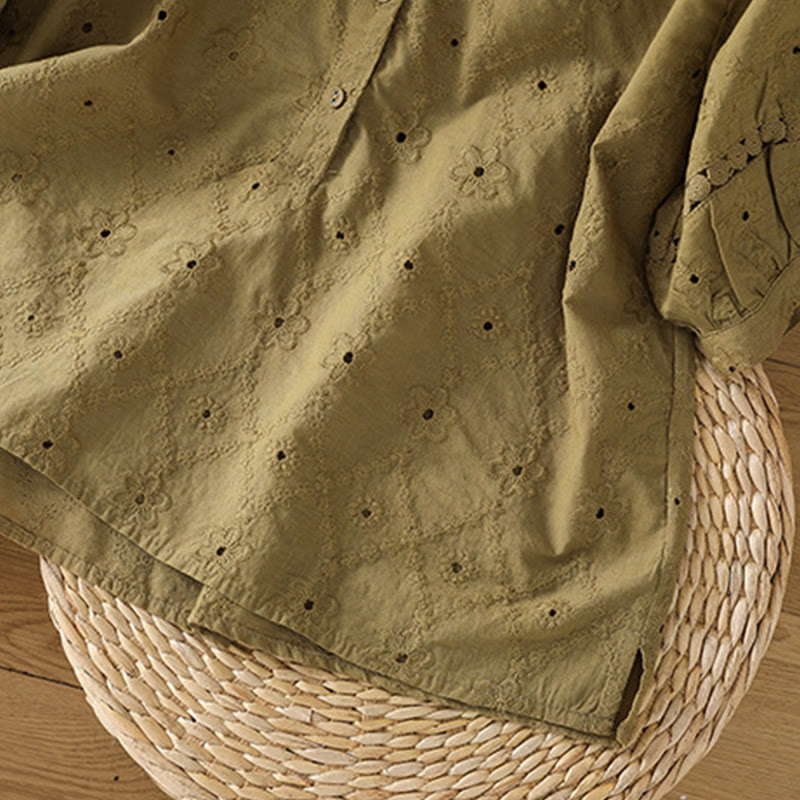 Camisa informal de lino y algodón con muescas huecas y manga corta para mujer con estampado de Buddha Stones - image 23