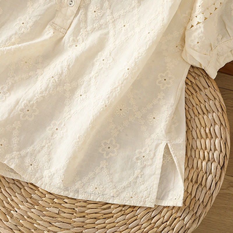 Camisa informal de lino y algodón con muescas huecas y manga corta para mujer con estampado de Buddha Stones - image 30