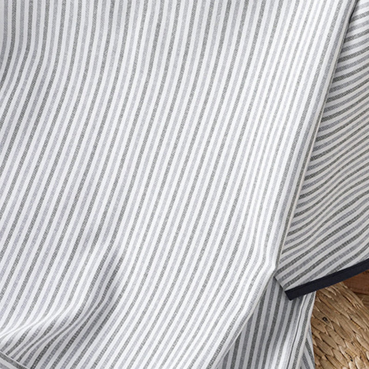 Camisa de algodón de manga corta para mujer con diseño de rayas y cuello redondo de Buddha Stones - image 4