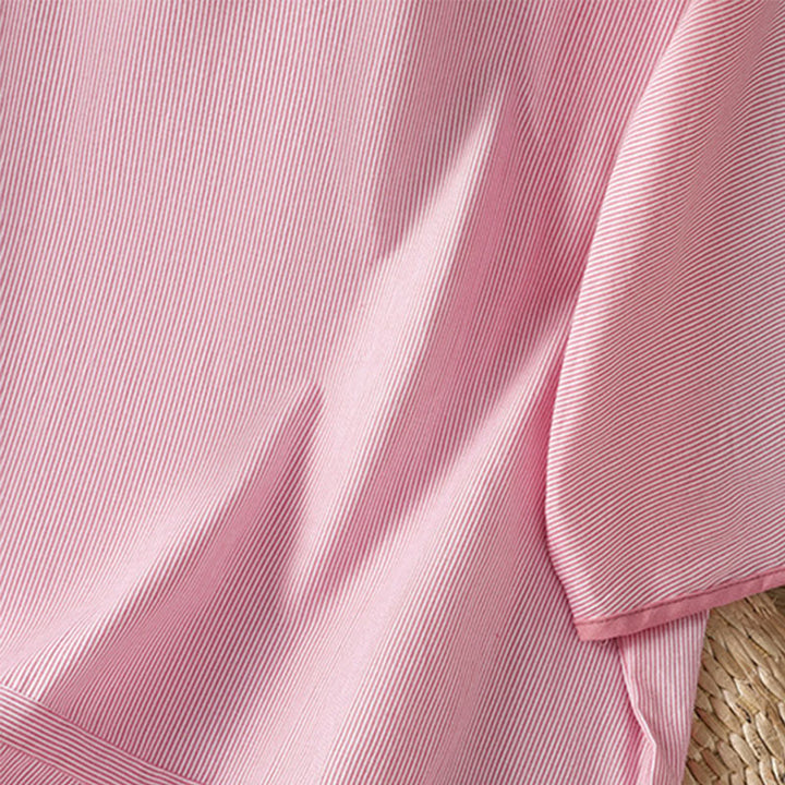 Camisa de algodón de manga corta para mujer con diseño de rayas y cuello redondo de Buddha Stones - image 11