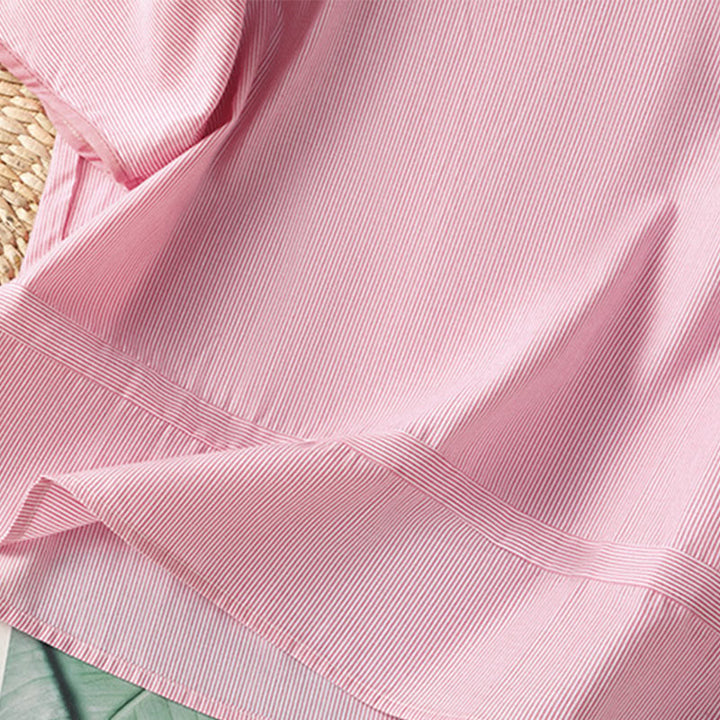 Camisa de algodón de manga corta para mujer con diseño de rayas y cuello redondo de Buddha Stones - image 12