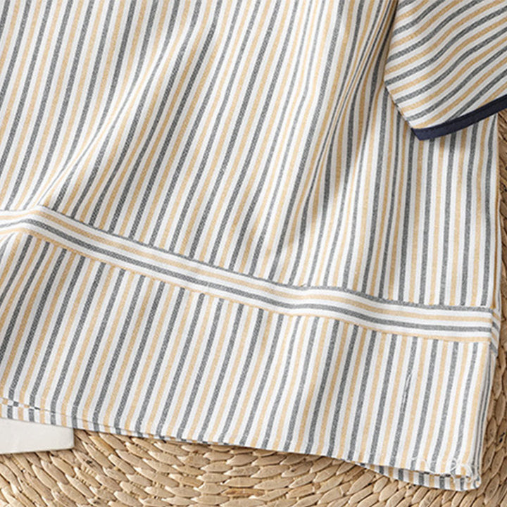 Camisa de algodón de manga corta para mujer con diseño de rayas y cuello redondo de Buddha Stones - image 18