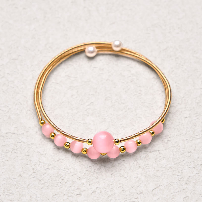 Brazalete de metal con Buddha Stones, relleno de oro de 14 quilates, cobre, ojo de gato rosa - image 4