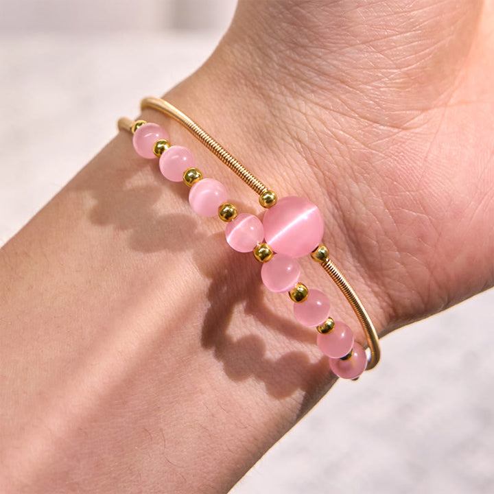 Brazalete de metal con Buddha Stones, relleno de oro de 14 quilates, cobre, ojo de gato rosa - image 5