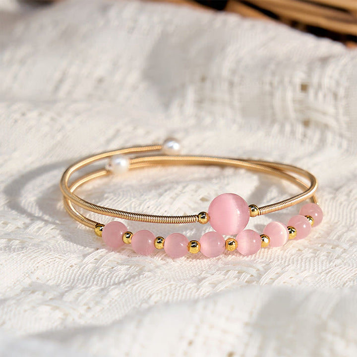 Brazalete de metal con Buddha Stones, relleno de oro de 14 quilates, cobre, ojo de gato rosa - image 3