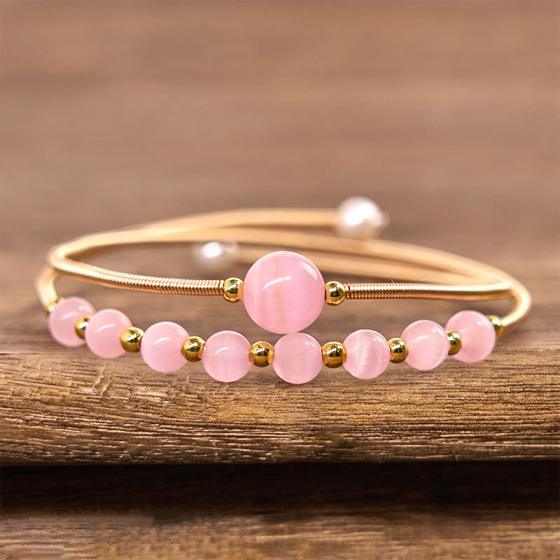 Brazalete de metal con Buddha Stones, relleno de oro de 14 quilates, cobre, ojo de gato rosa - image 2