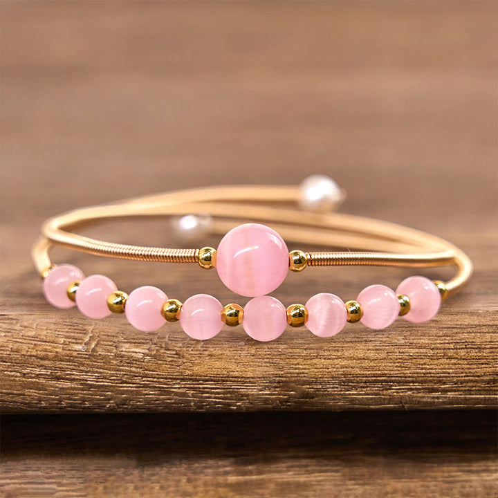 Brazalete de metal con Buddha Stones, relleno de oro de 14 quilates, cobre, ojo de gato rosa - image 2
