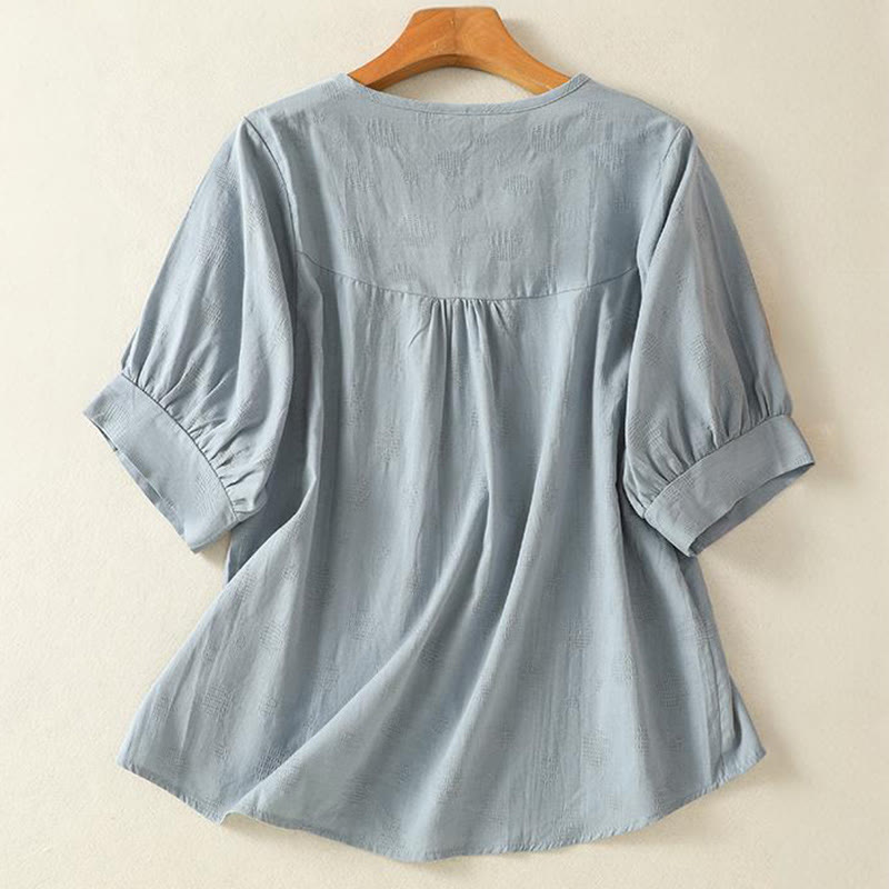 Camisa holgada de algodón de manga corta para mujer con cuello redondo y diseño de Buddha Stones - image 1