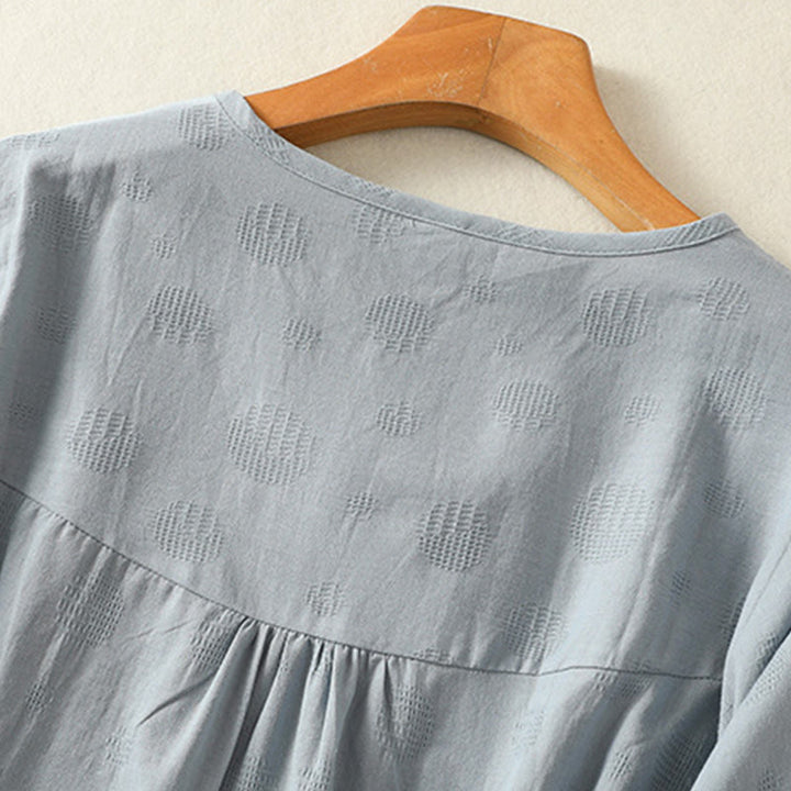 Camisa holgada de algodón de manga corta para mujer con cuello redondo y diseño de Buddha Stones - image 4