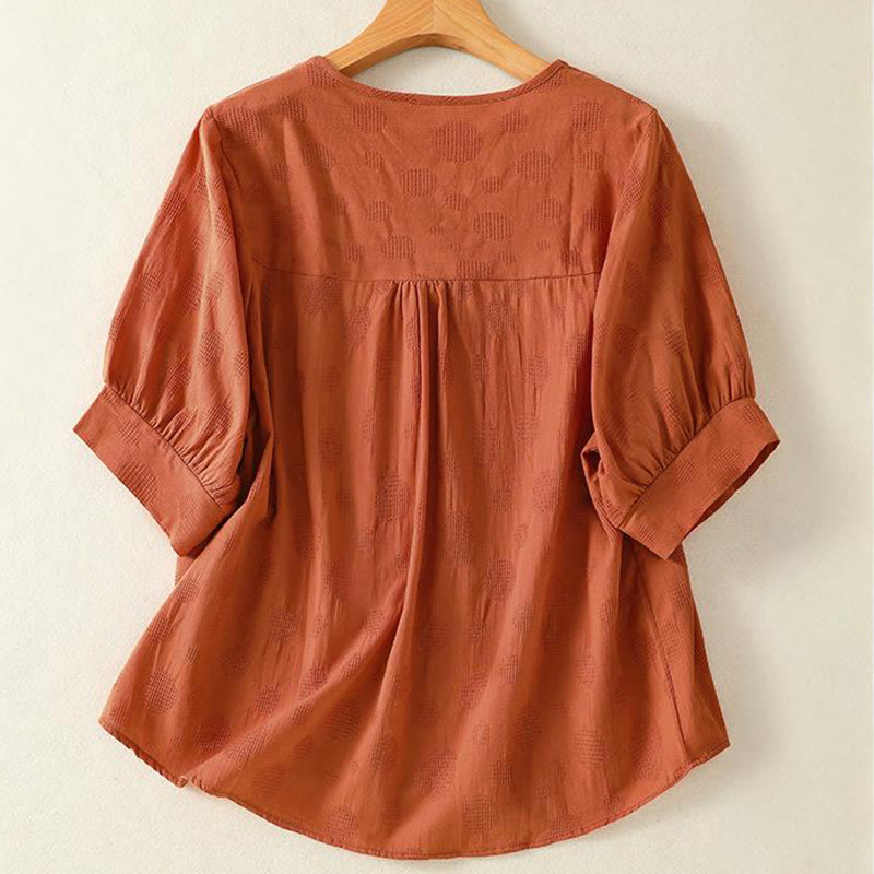 Camisa holgada de algodón de manga corta para mujer con cuello redondo y diseño de Buddha Stones - image 8