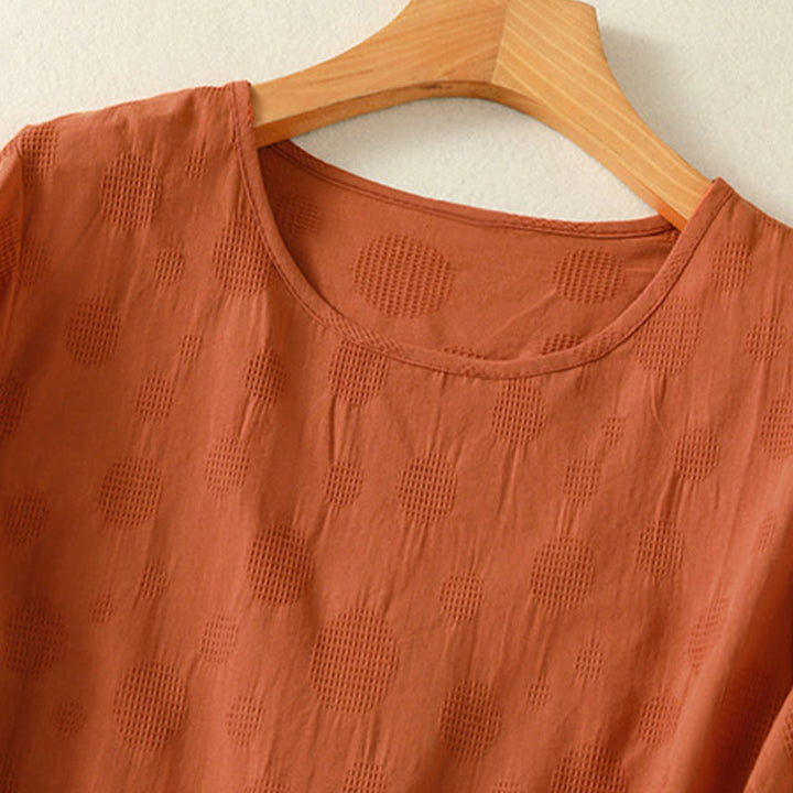 Camisa holgada de algodón de manga corta para mujer con cuello redondo y diseño de Buddha Stones - image 9