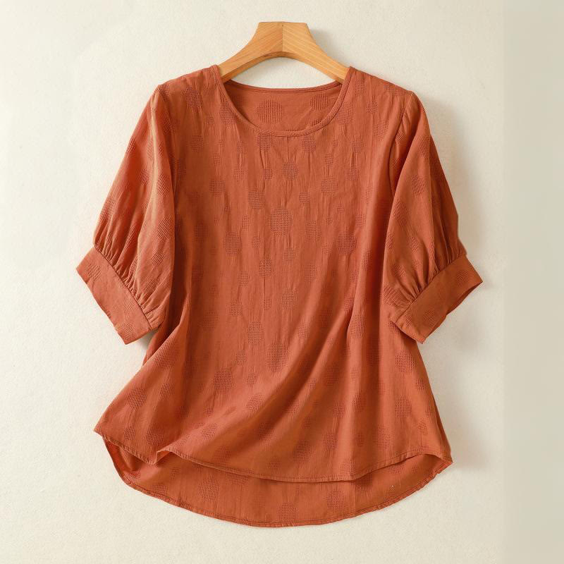 Camisa holgada de algodón de manga corta para mujer con cuello redondo y diseño de Buddha Stones - Naranja oscuro - US8-10，UK/AU12-14，EU40-42 (2XL) - image 7
