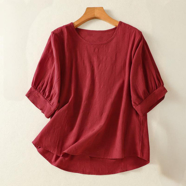 Camisa holgada de algodón de manga corta para mujer con cuello redondo y diseño de Buddha Stones - Marrón - US8-10，UK/AU12-14，EU40-42 (2XL) - image 13