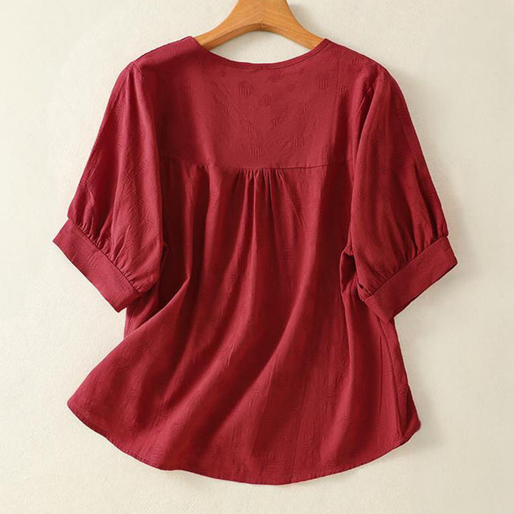 Camisa holgada de algodón de manga corta para mujer con cuello redondo y diseño de Buddha Stones - image 14