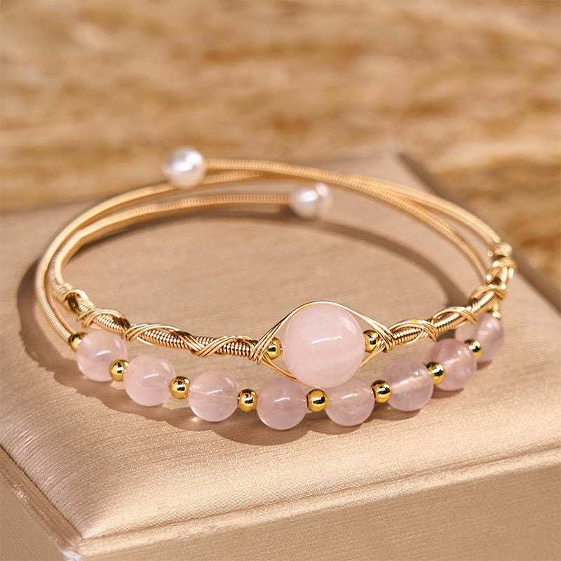 Pulsera de metal con Buddha Stones, cuarzo rosa natural, sanación del amor - Cuarzo rosa (circunferencia de muñeca 14-16 cm) - image 1