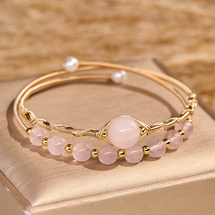 Pulsera de metal con Buddha Stones, cuarzo rosa natural, sanación del amor - Cuarzo rosa (circunferencia de muñeca 14-16 cm) - image 1