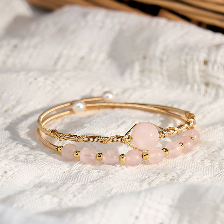 Pulsera de metal con Buddha Stones, cuarzo rosa natural, sanación del amor - image 3