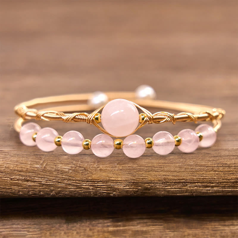 Pulsera de metal con Buddha Stones, cuarzo rosa natural, sanación del amor - image 2
