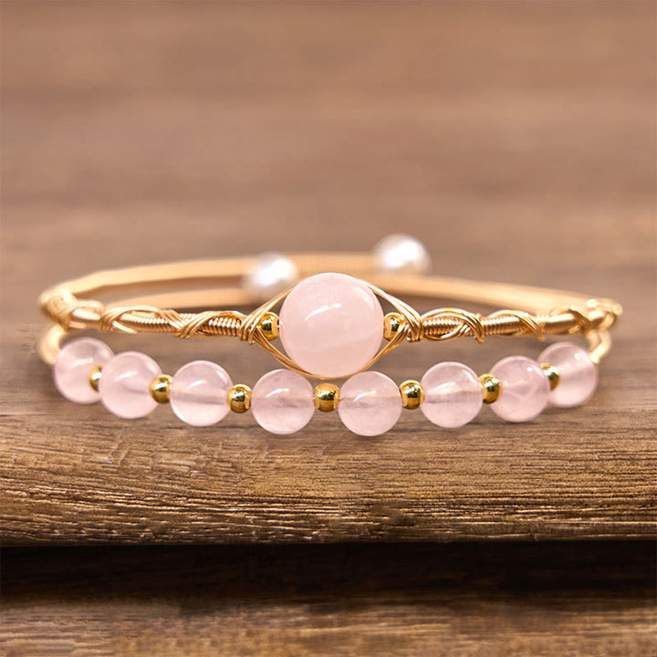 Pulsera de metal con Buddha Stones, cuarzo rosa natural, sanación del amor - image 2