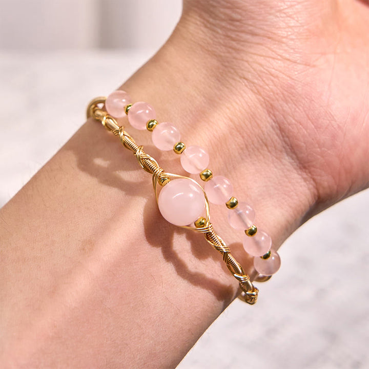 Pulsera de metal con Buddha Stones, cuarzo rosa natural, sanación del amor - image 5