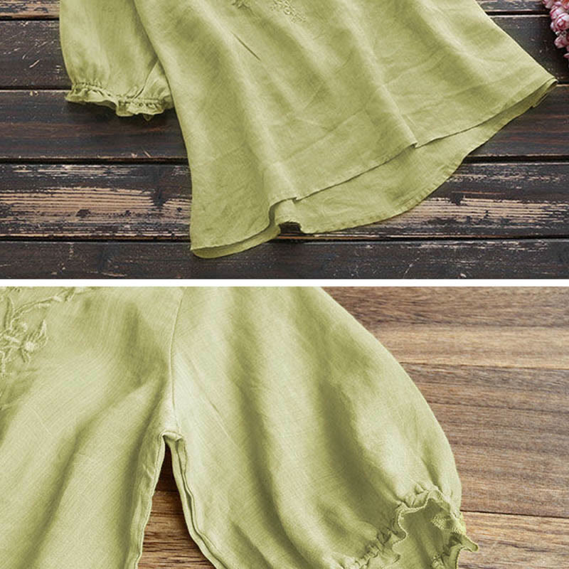 Camiseta de cuello redondo con diseño de flores bordadas para mujer con Buddha Stones - image 13