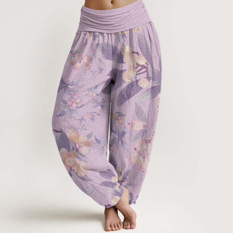 Pantalones Buddha Stones de algodón puro con estampado de níspero para mujer, cintura elástica