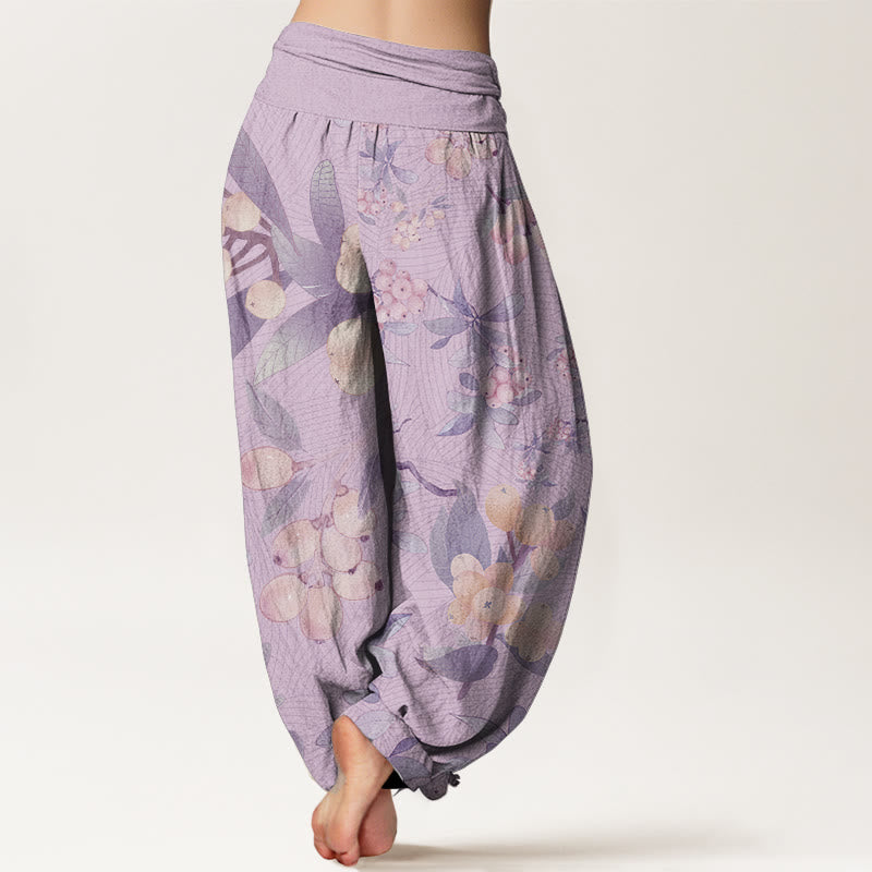 Pantalones Buddha Stones de algodón puro con estampado de níspero para mujer, cintura elástica